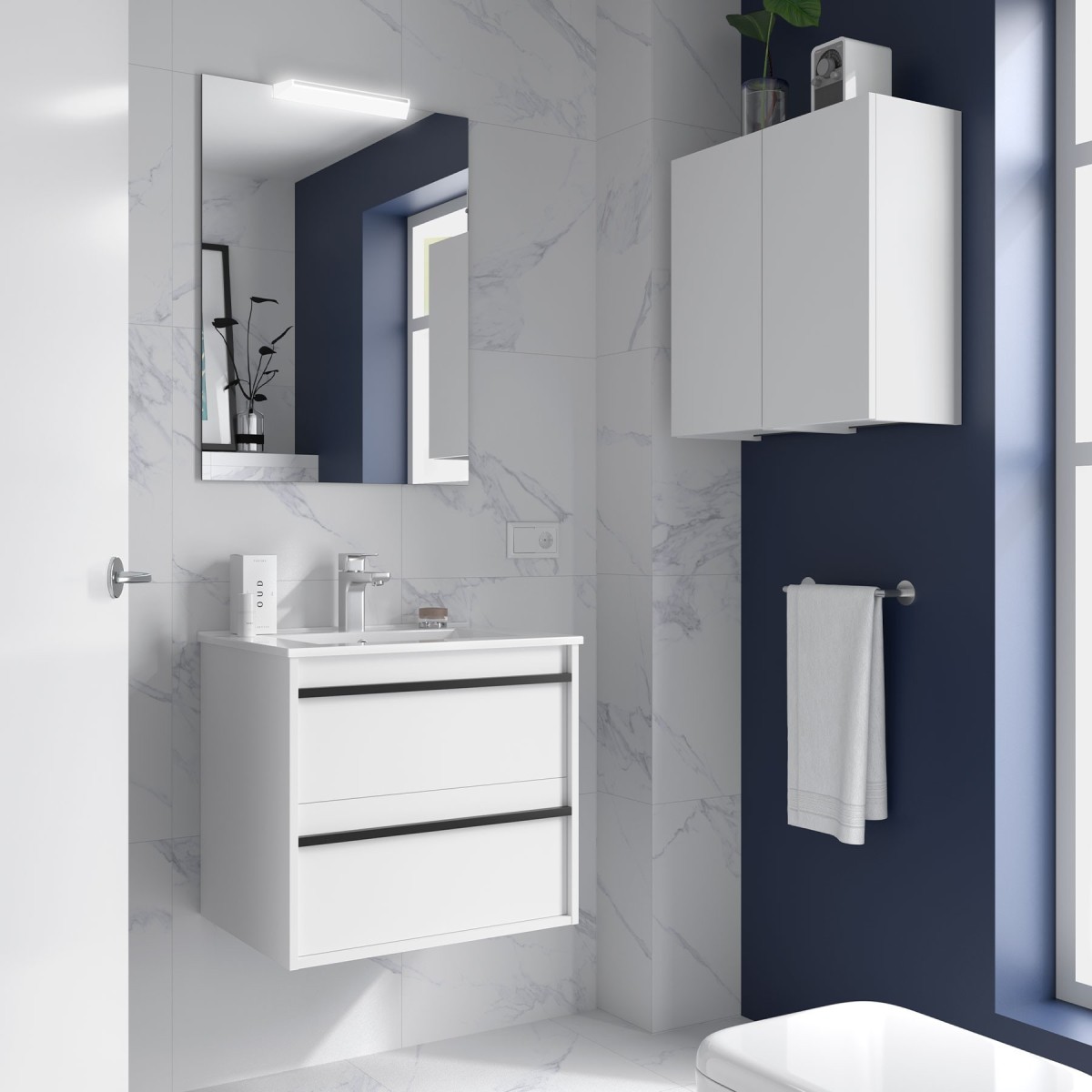 Ensemble meuble vasque salle de bain ATTILA 600 2 tiroirs Blanc satiné P450 - SALGAR 104657 