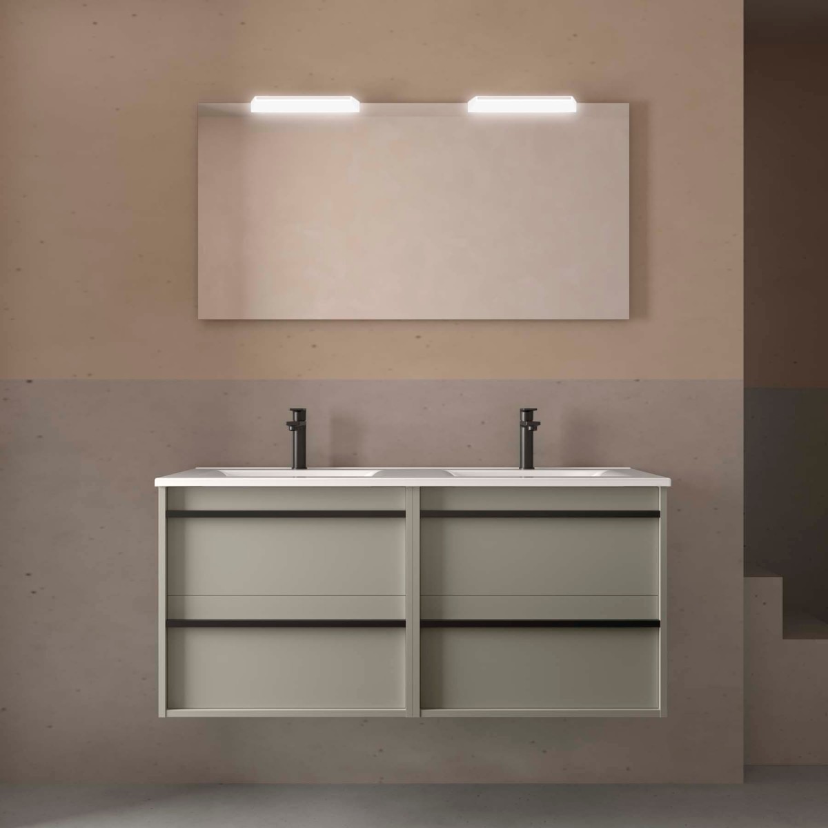 Ensemble meuble vasque salle de bain ATTILA 1200 4 tiroirs Gris satiné P450 - SALGAR 117987 