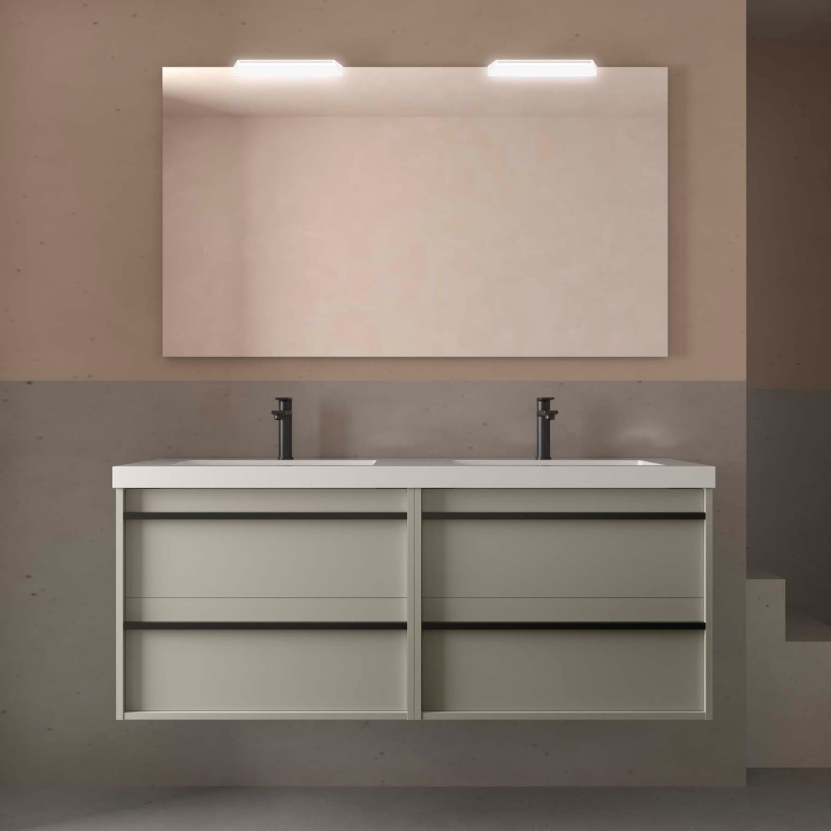 Ensemble meuble vasque salle de bain ATTILA 1400 2 tiroirs Gris satiné L1400 P450 - SALGAR 117988 