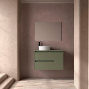 Ensemble meuble et vasque NOJA II 900 2T1P droite - vasque à gauche Green satin P450 - SALGAR 118173 