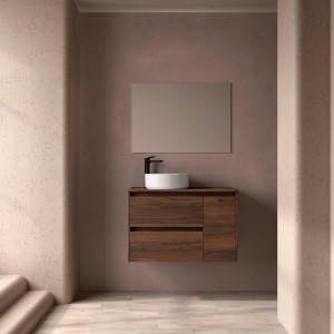 Ensemble Meuble de salle de bain et plan de toilette NOJA II 900 2T1P droite - vasque à gauche Noyer Maya P450 - SALGAR 118259 