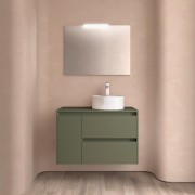 Ensemble Meuble de salle de bain et plan de toilette NOJA II 900 2T1P gauche - vasque à droite Green satin P450 - SALGAR 118265 
