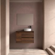 Ensemble Meuble de salle de bain et plan de toilette NOJA II 900 2T1P gauche - vasque à droite Noyer Maya P450 - SALGAR 118269 