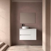 Ensemble Meuble Plan Vasque Miroir Applique NOJA II 900 2T1P droite - vasque à gauche Blanc satiné P450 - SALGAR 118346 