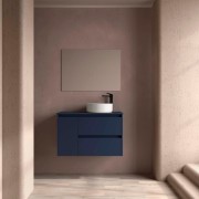 Ensemble Meuble Plan Vasque Miroir Applique NOJA II 900 2T1P gauche - vasque à droite Blue satin P450 - SALGAR 118358 