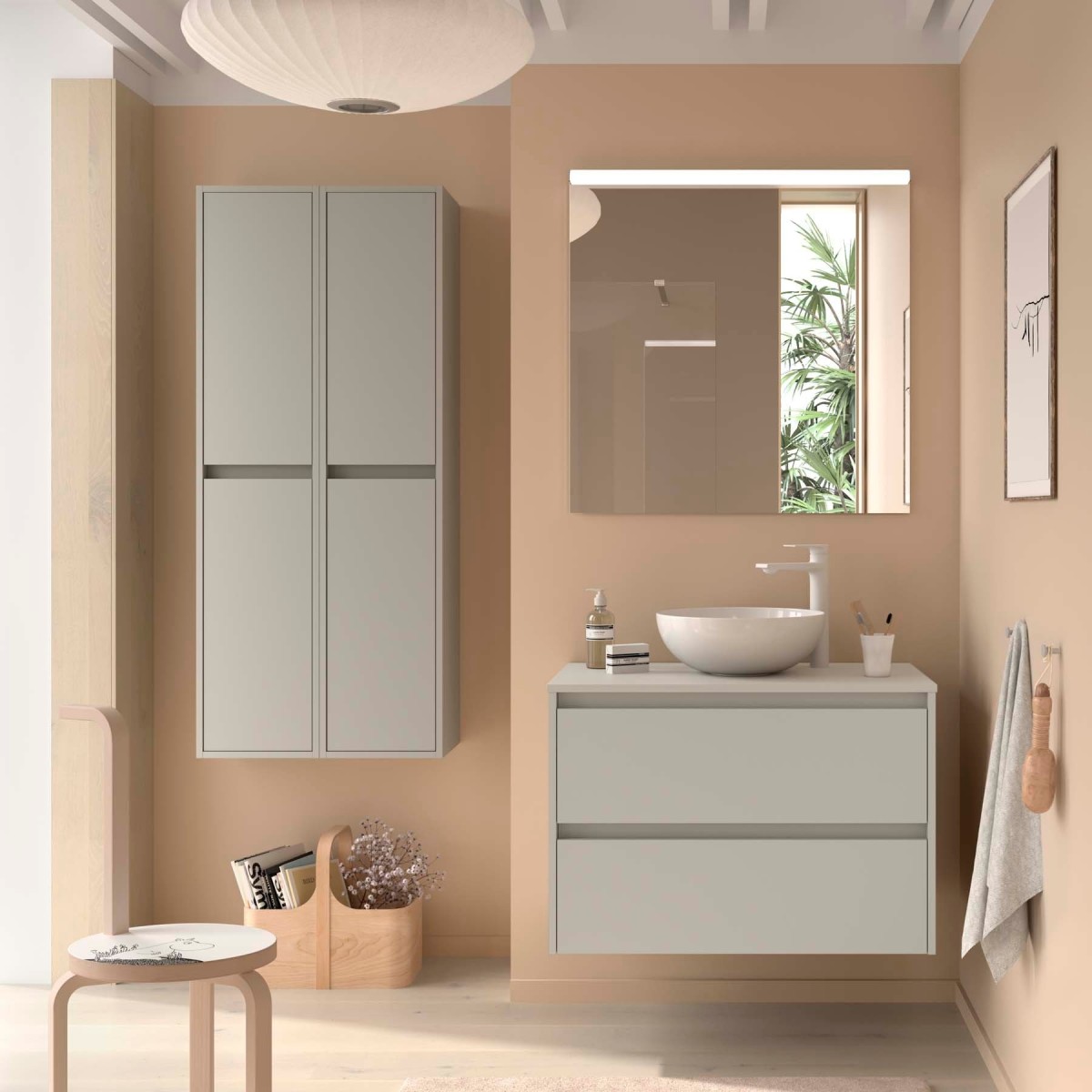 Ensemble Meuble de salle de bain et plan de toilette NOJA II 1000 2 tiroirs Gris satiné P450 - SALGAR 118509 