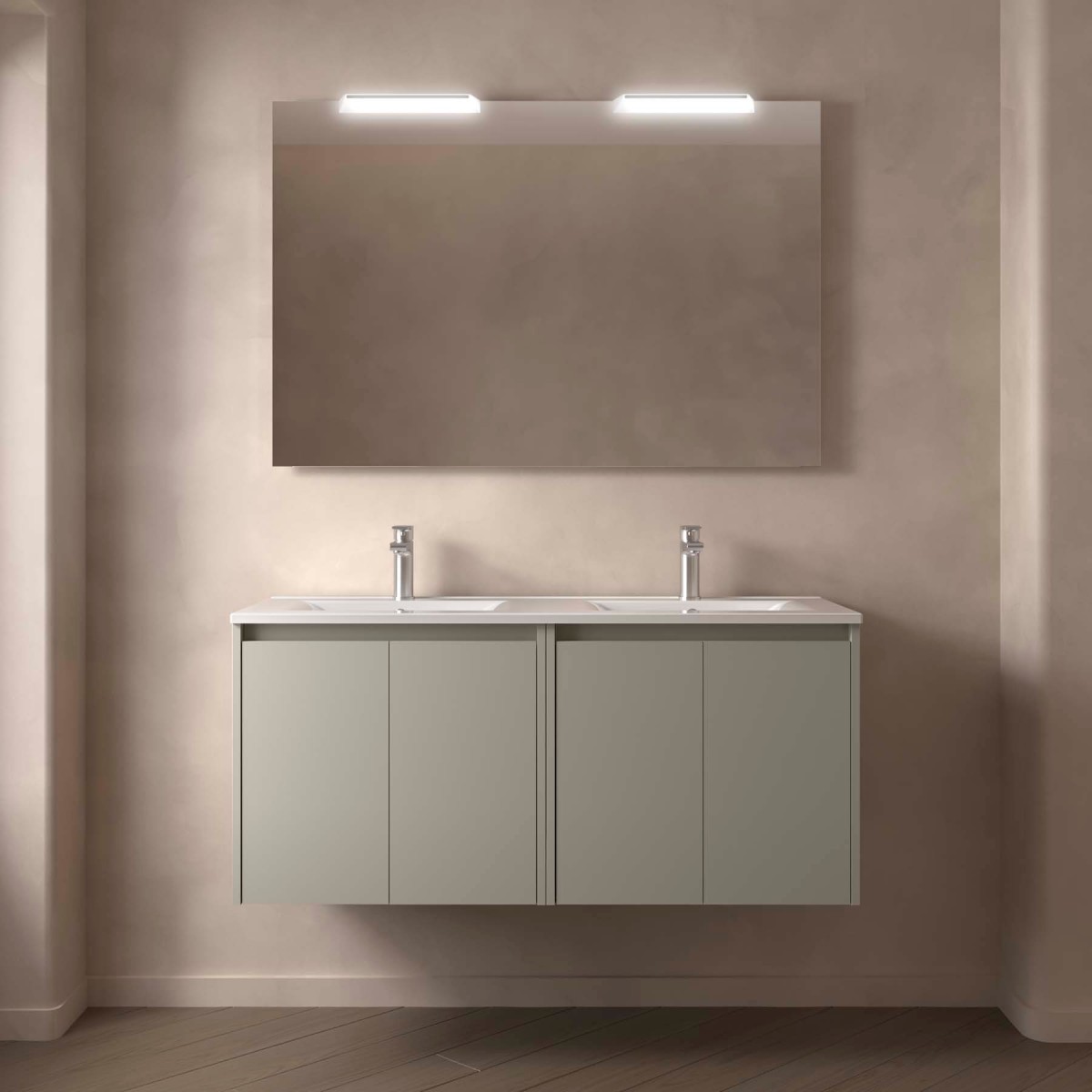 Ensemble Meuble Plan Vasque Miroir Applique NOJA II 1200 4 portes Gris satiné P450 - SALGAR 118562 