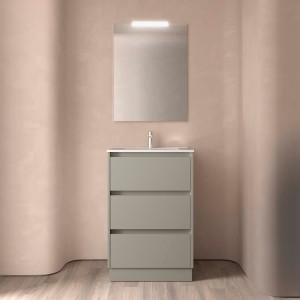 Ensemble Meuble Plan Vasque Miroir Applique NOJA II 600 3 tiroirs Gris satiné P450 - SALGAR 118571 