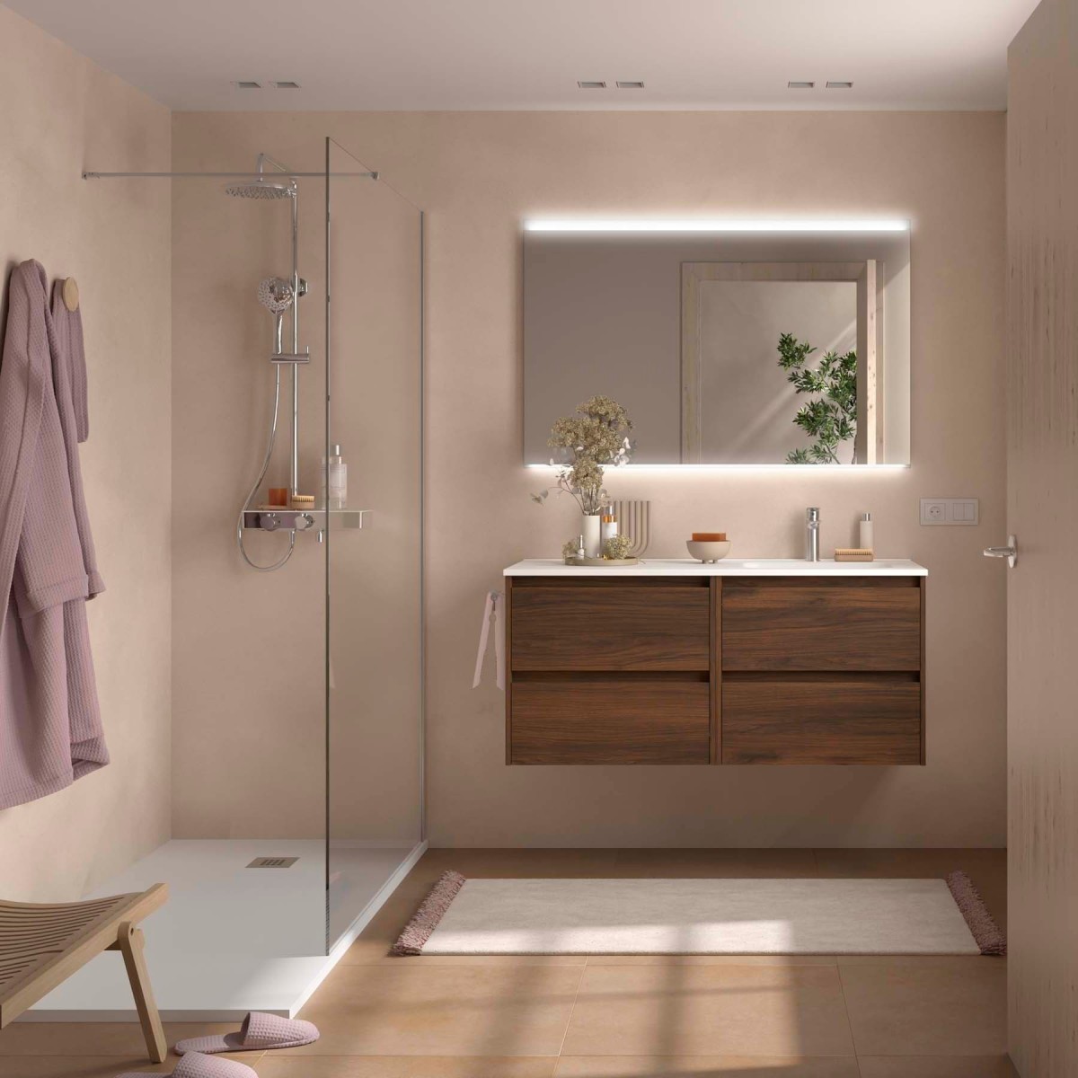 Ensemble meuble et vasque NOJA II 1200 4 tiroirs Noyer Maya P450 - SALGAR 118806 