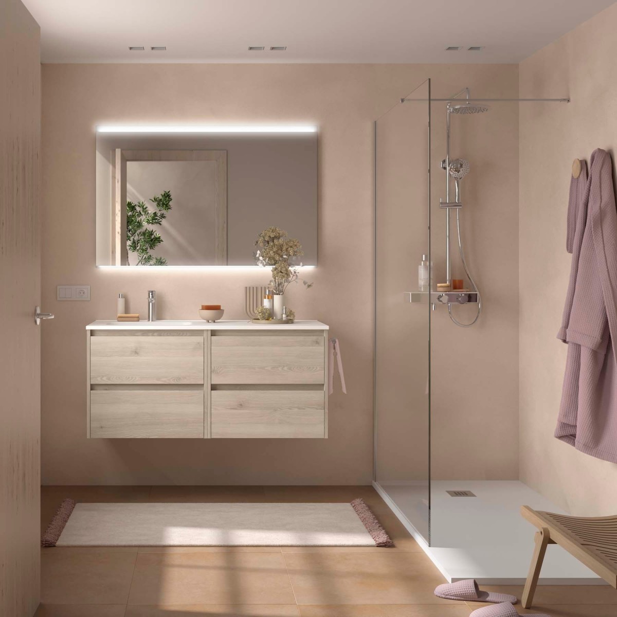 Ensemble meuble et vasque NOJA II 1200 4 tiroirs Chêne Naturel P450 - SALGAR 118814 