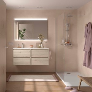 Ensemble Meuble Plan Vasque Miroir Applique NOJA II 1200 4 tiroirs Chêne Naturel P450 - SALGAR 119701 