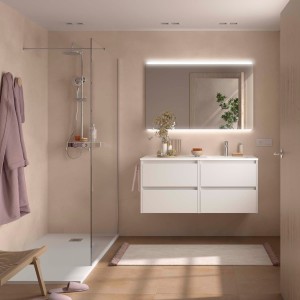 Ensemble Meuble Plan Vasque Miroir Applique NOJA II 1200 4 tiroirs Blanc Brillant P450 - SALGAR 119705 