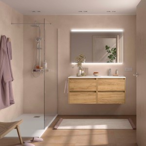 Ensemble Meuble Plan Vasque Miroir Applique NOJA II 1200 4 tiroirs Chêne Africain P450 - SALGAR 119712 