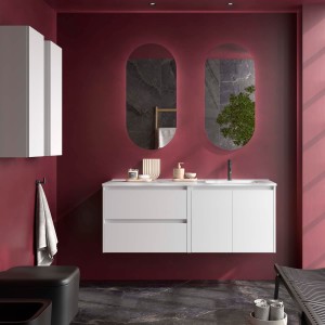 Ensemble Meuble Plan Vasque Miroir Applique NOJA II 1200 2 tiroirs 2 portes Blanc satiné P450 - SALGAR 119726 