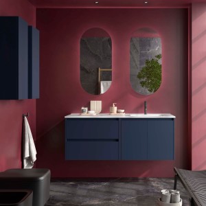 Ensemble Meuble Plan Vasque Miroir Applique NOJA II 1200 2 tiroirs 2 portes Blue satin P450 - SALGAR 119728 