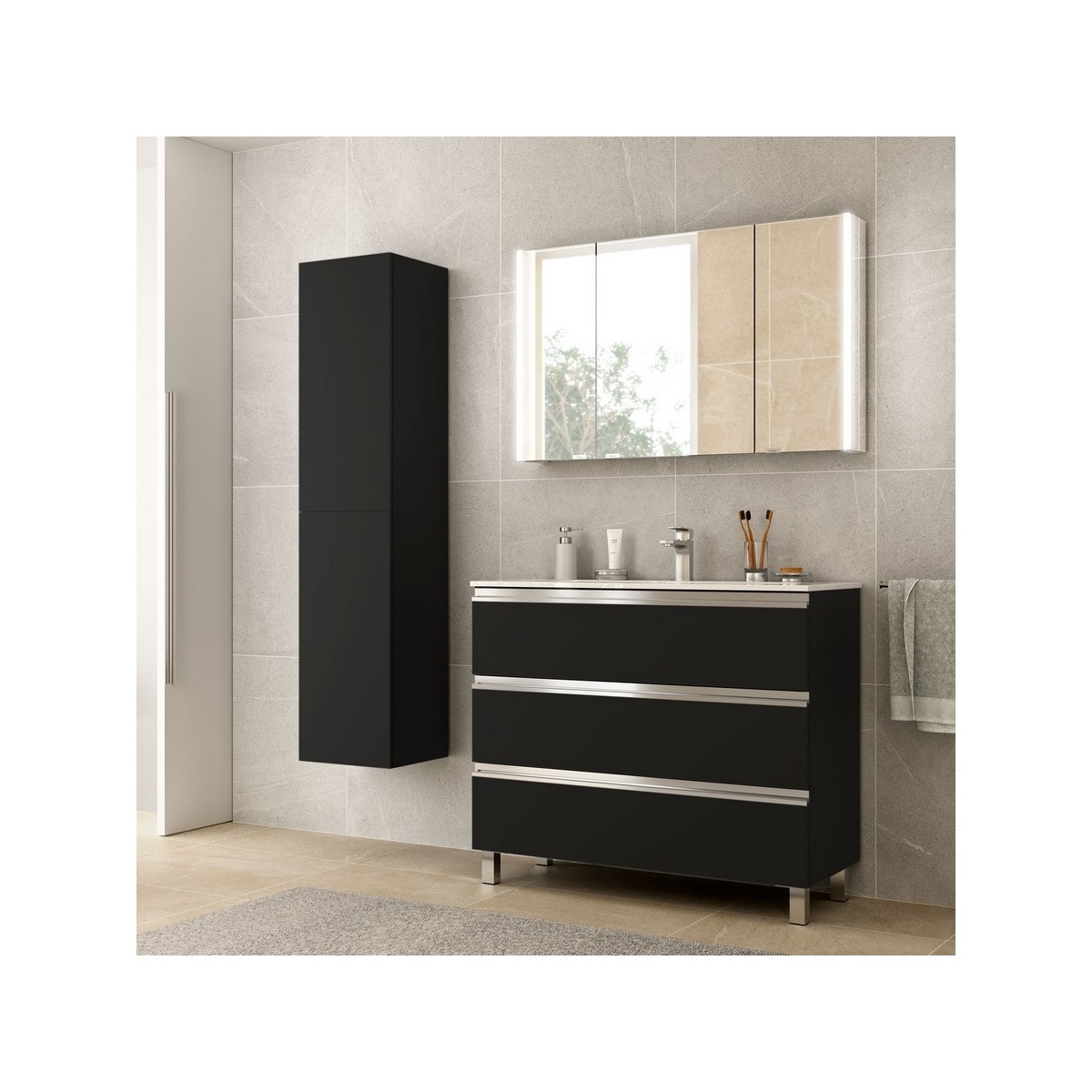 Meuble salle de bain SPIRIT 1000 3 tiroirs Black Velvet H810 P450 - SALGAR 102768 