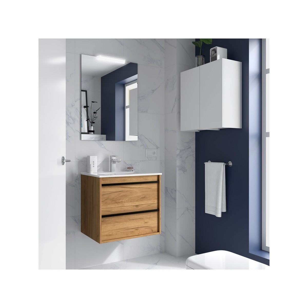 Ensemble meuble vasque salle de bain ATTILA 600 2 tiroirs Chêne Africain P450 - SALGAR 104663 