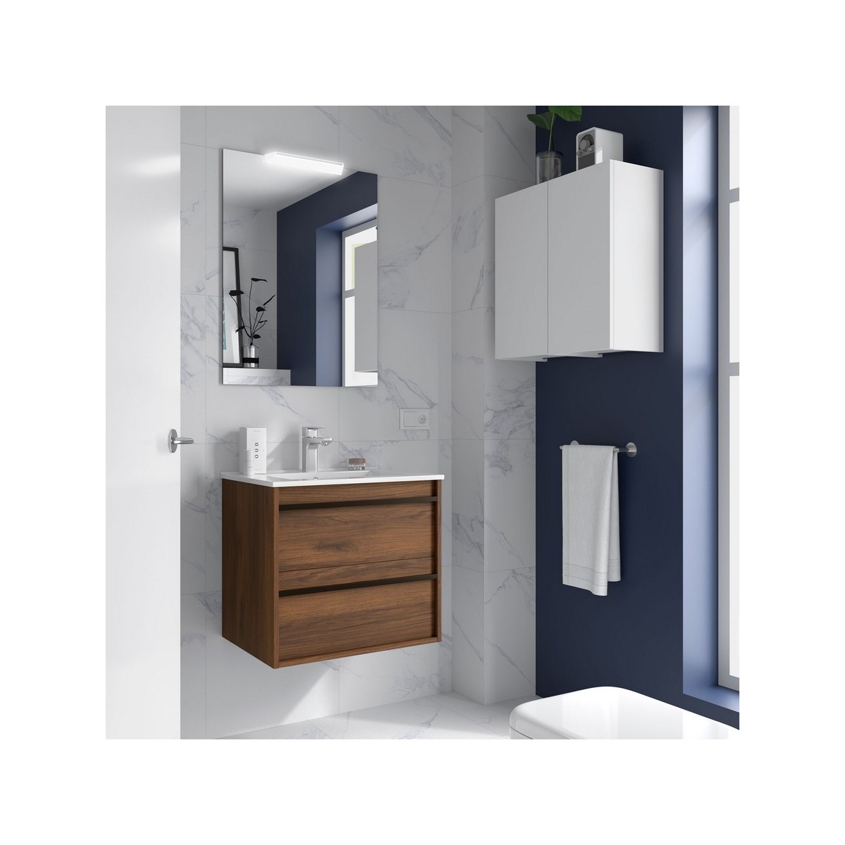 Ensemble meuble vasque salle de bain ATTILA 700 2 tiroirs Noyer Maya P450 - SALGAR 104714 