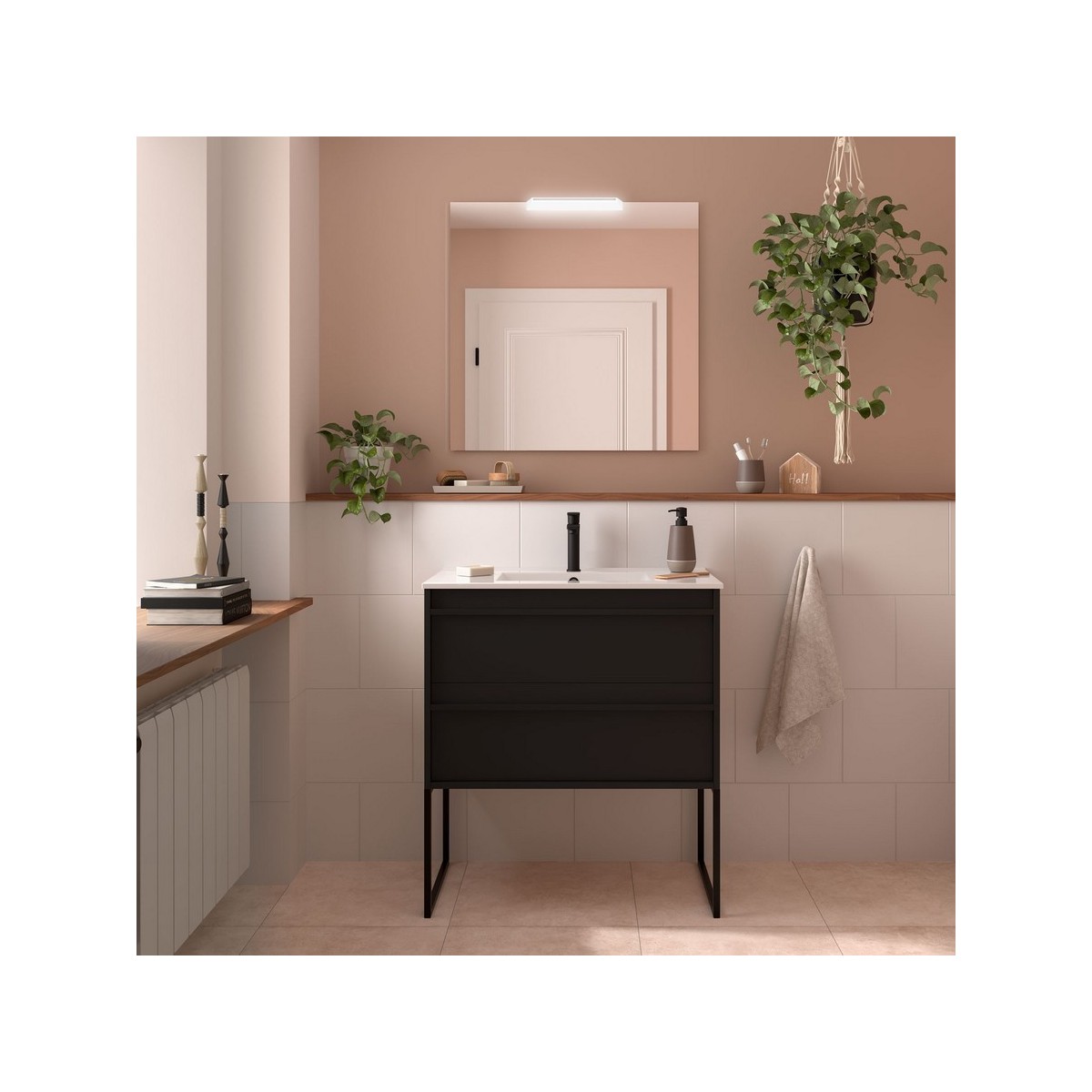 Ensemble meuble vasque salle de bain ATTILA 800 2 tiroirs Black satin P450 - SALGAR 104716 