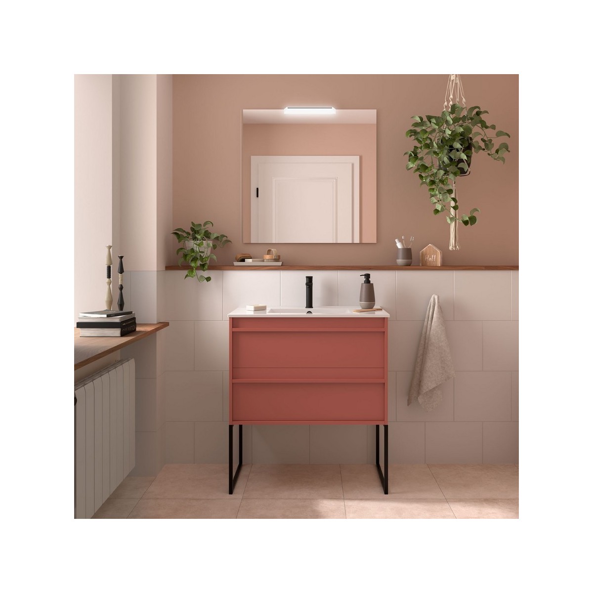 Ensemble meuble vasque salle de bain ATTILA 800 2 tiroirs Red satin P450 - SALGAR 104719 