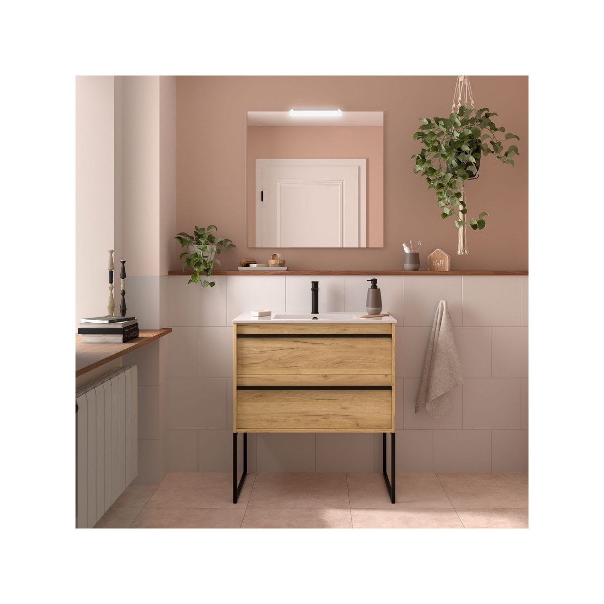 Ensemble meuble vasque salle de bain ATTILA 800 2 tiroirs Chêne Africain P450 - SALGAR 104721 