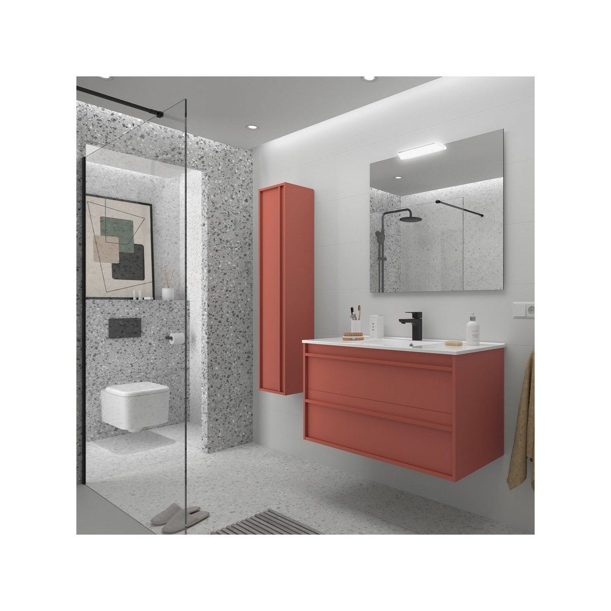 Ensemble meuble vasque salle de bain ATTILA 1000 2 tiroirs Red satin P450 - SALGAR 104727 