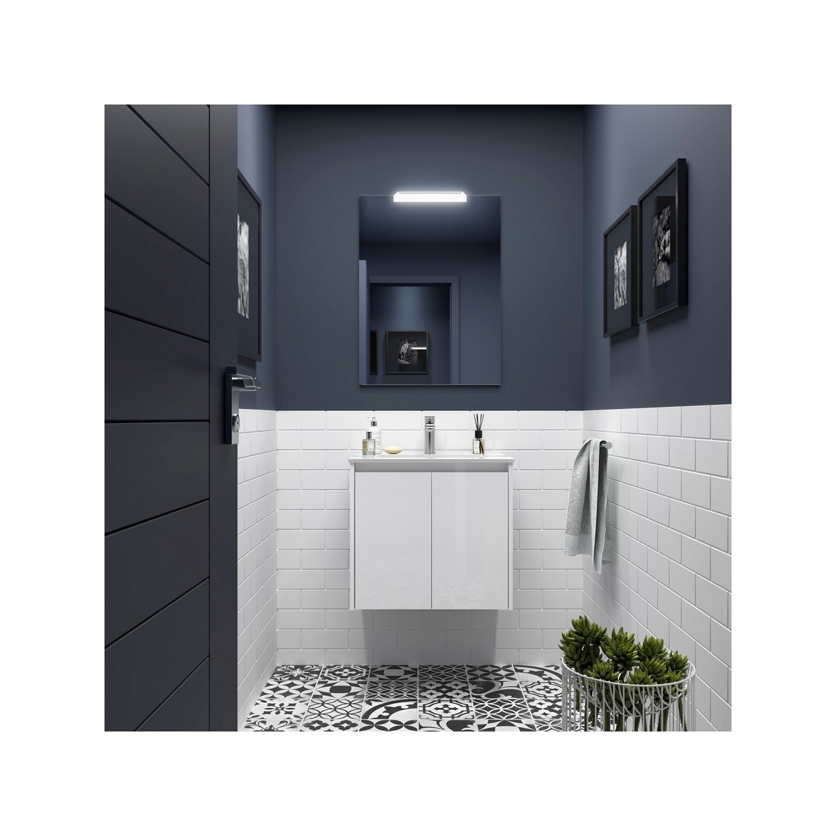 Ensemble meuble et vasque NOJA II 600 2 portes Blanc Brillant P450 - SALGAR 105021 