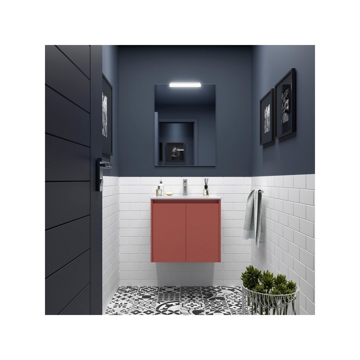 Ensemble meuble et vasque NOJA II 600 2 portes Red satin P450 - SALGAR 105026 