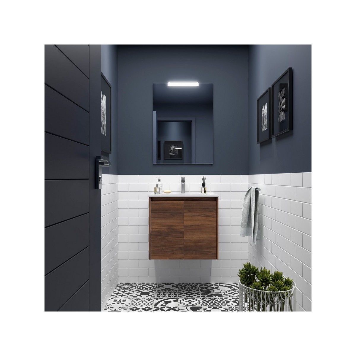 Ensemble meuble et vasque NOJA II 700 2 portes Noyer Maya P450 - SALGAR 105038 