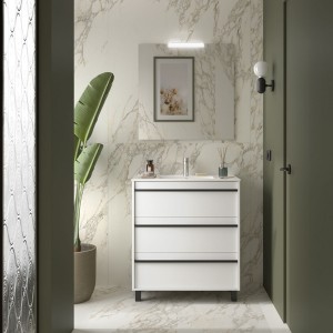 Ensemble meuble vasque salle de bain ATTILA 800 3 tiroirs Blanc satiné P450 - SALGAR 105112 