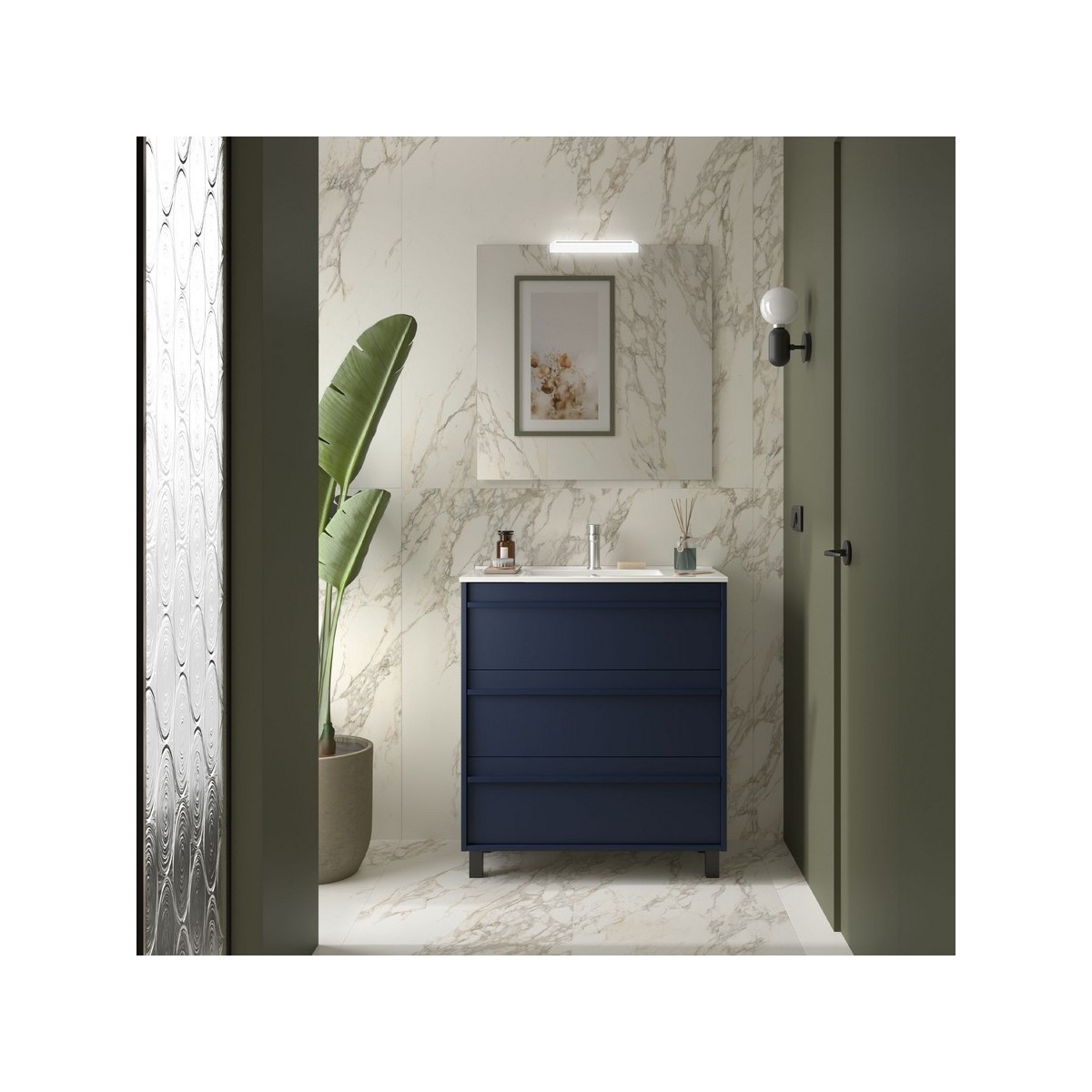 Ensemble meuble vasque salle de bain ATTILA 800 3 tiroirs Blue satin P450 - SALGAR 105114 