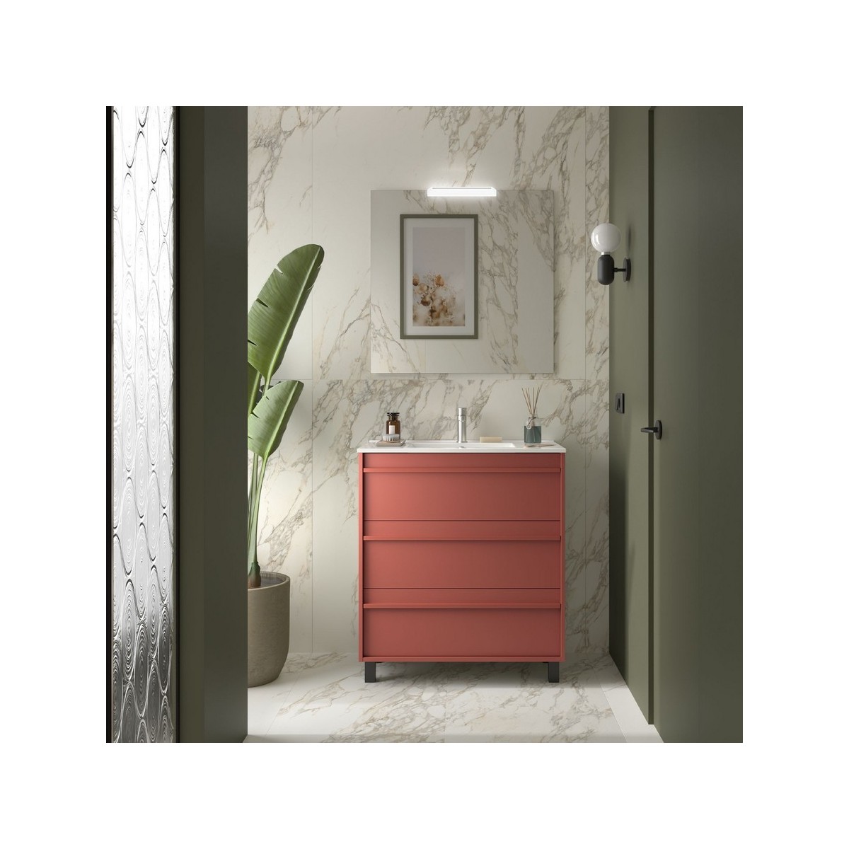 Ensemble meuble vasque salle de bain ATTILA 800 3 tiroirs Red satin P450 - SALGAR 105116 