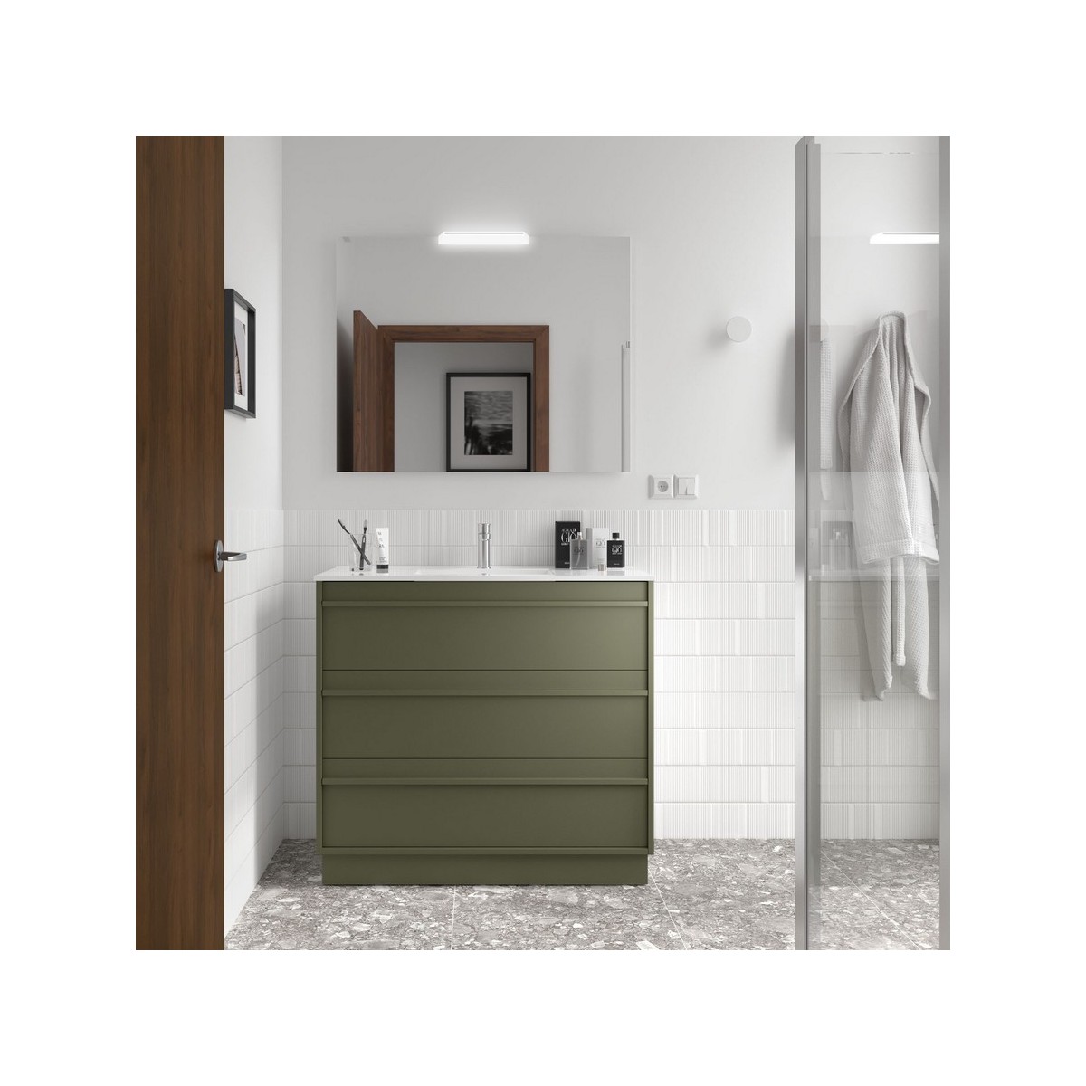 Ensemble meuble vasque salle de bain ATTILA 1000 3 tiroirs Green satin P450 - SALGAR 105123 