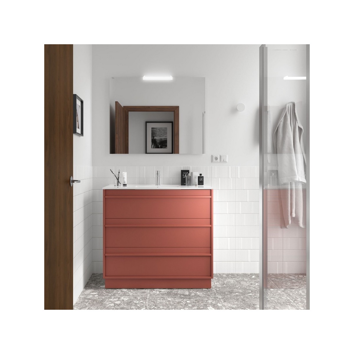 Ensemble meuble vasque salle de bain ATTILA 1000 3 tiroirs Red satin P450 - SALGAR 105124 