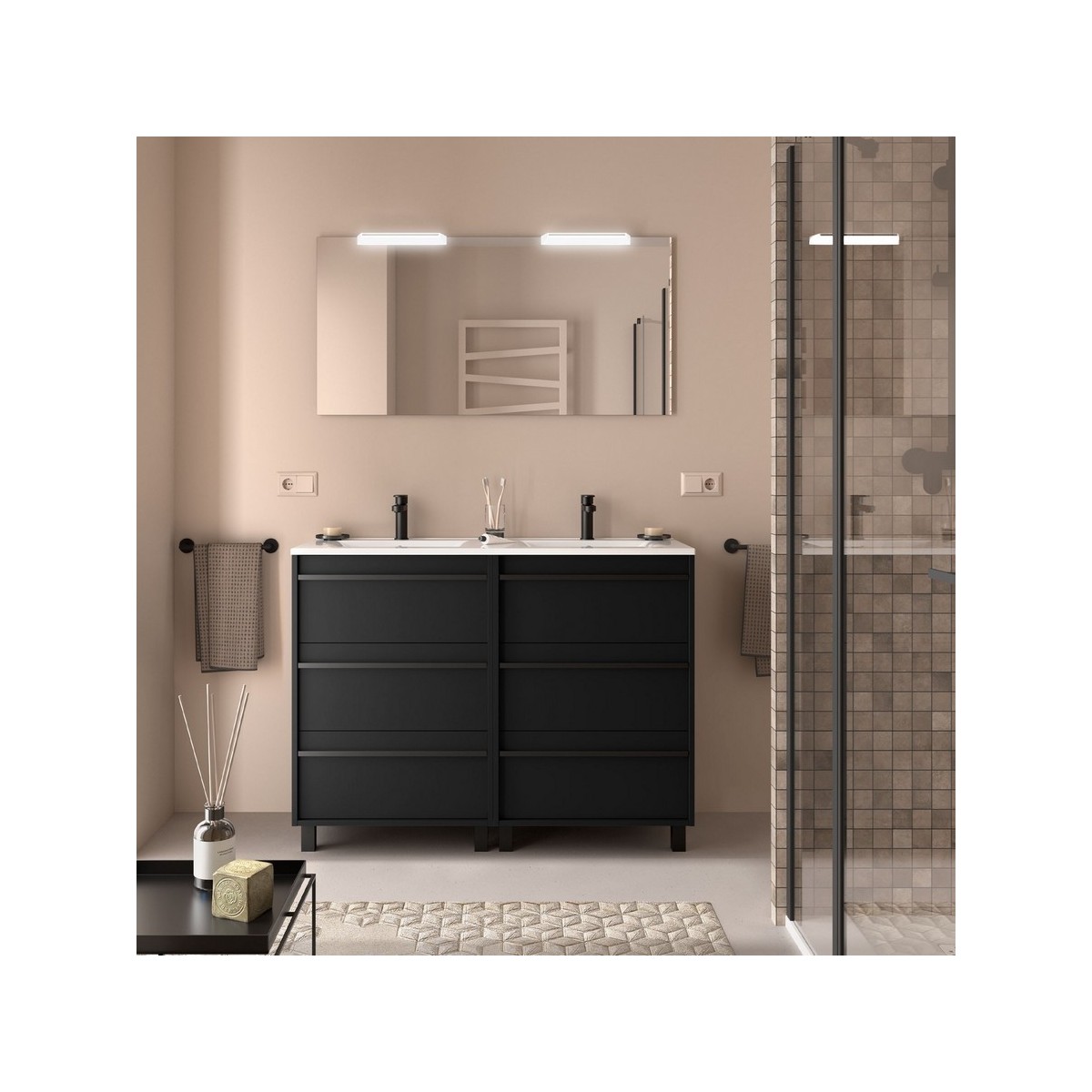 Ensemble meuble vasque salle de bain ATTILA 1200 6 tiroirs Black satin P450 - SALGAR 105129 