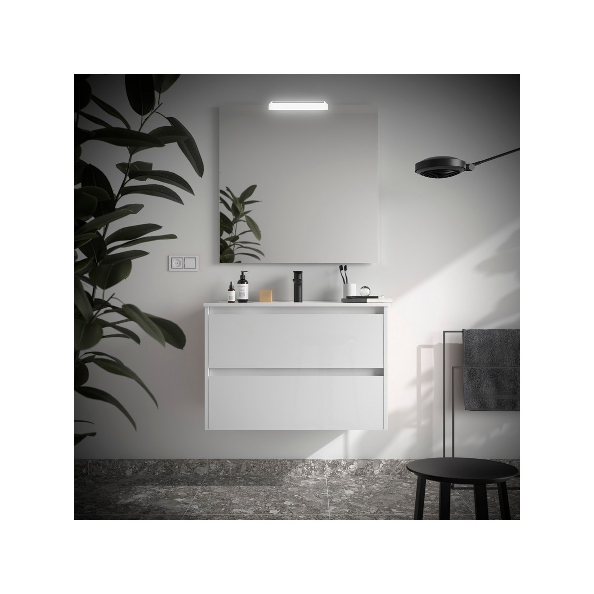 Ensemble meuble et vasque NOJA II 800 2 tiroirs Blanc Brillant P450 - SALGAR 106070 