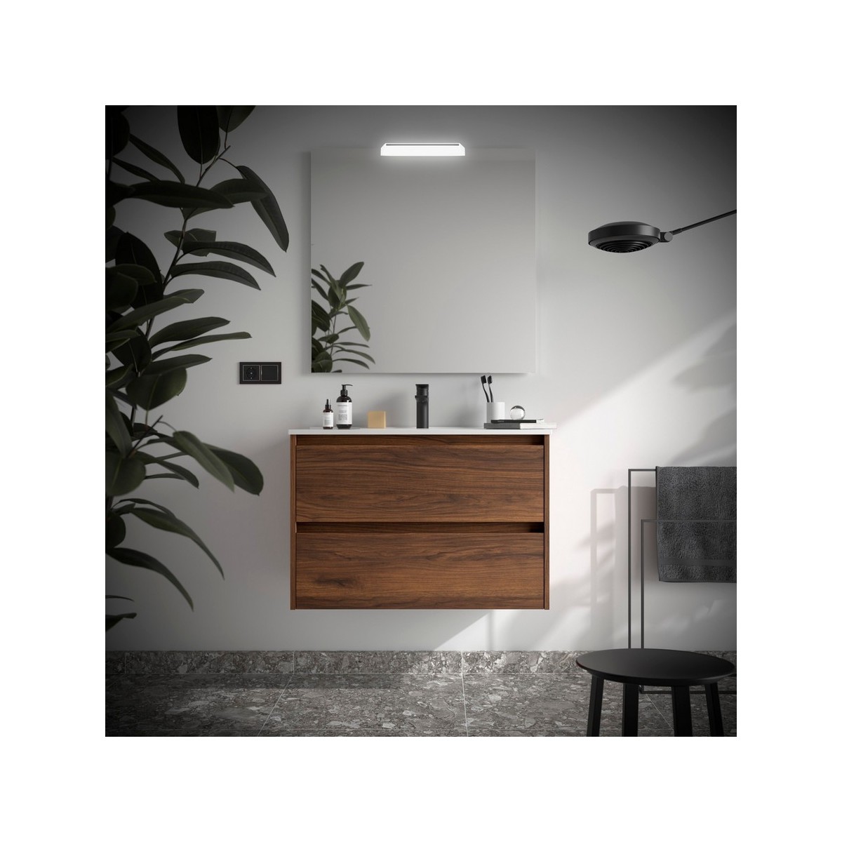 Ensemble meuble et vasque NOJA II 800 2 tiroirs Noyer Maya P450 - SALGAR 106078 