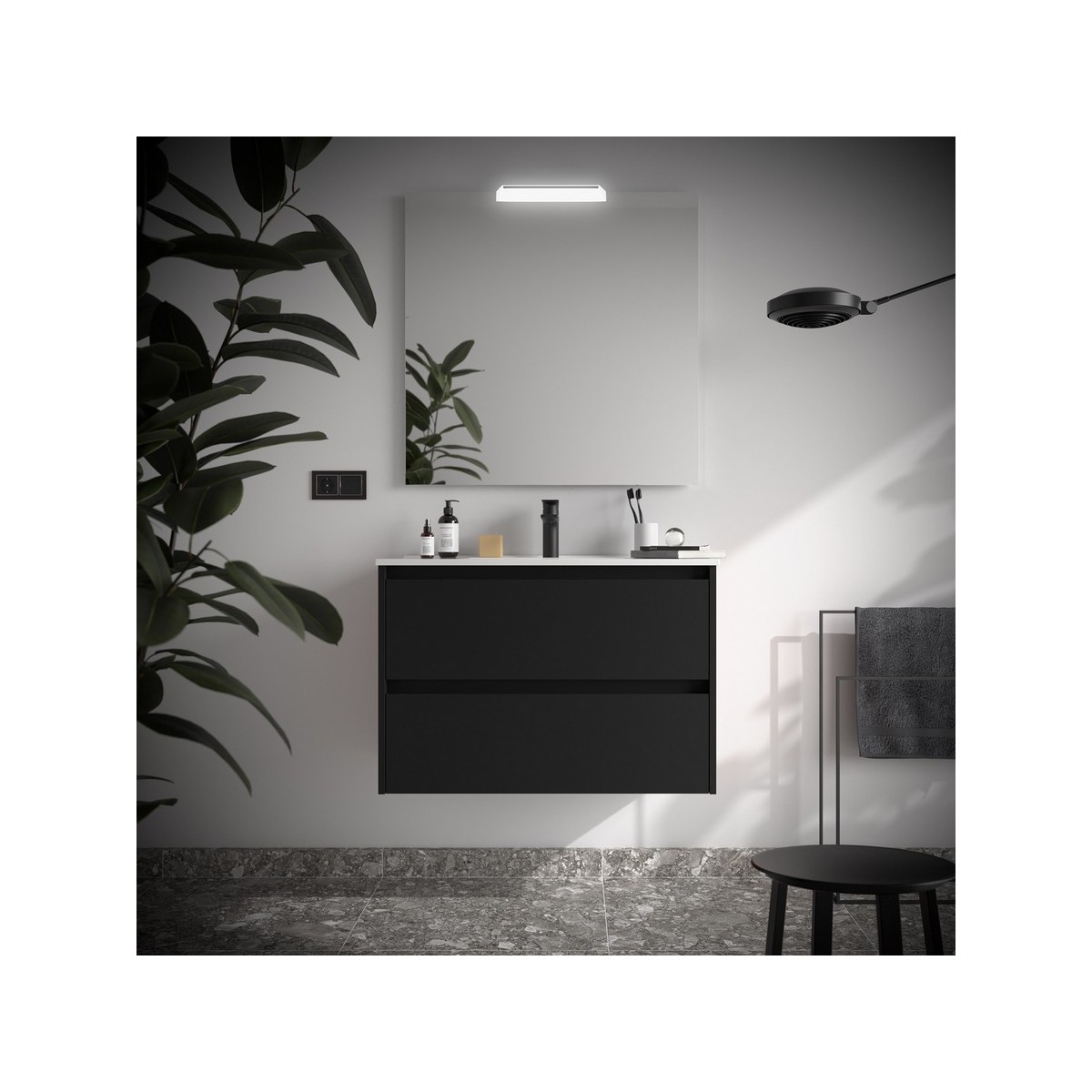 Ensemble meuble et vasque NOJA II 900 2 tiroirs Black satin P450 - SALGAR 106081 