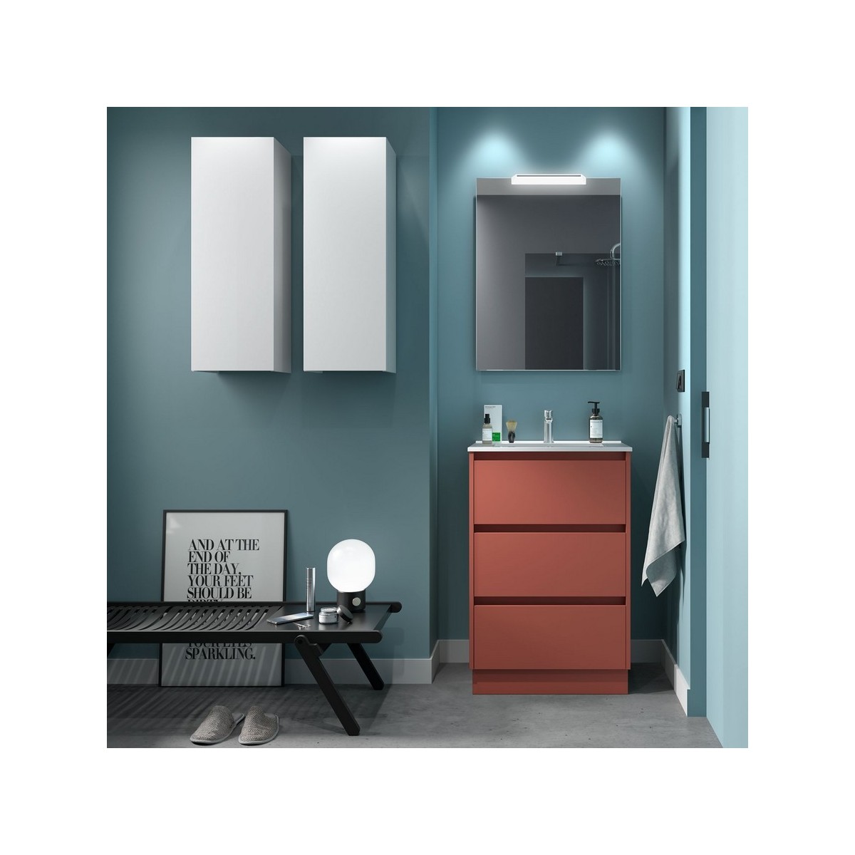 Ensemble meuble et vasque NOJA II 600 3 tiroirs Red satin P450 - SALGAR 106210 