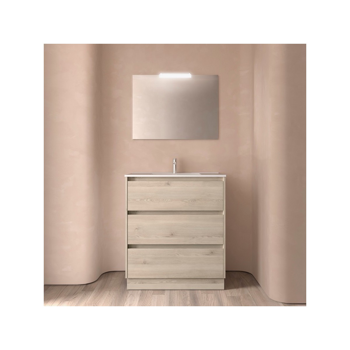 Ensemble meuble et vasque NOJA II 800 3 tiroirs Chêne Naturel P450 - SALGAR 106220 