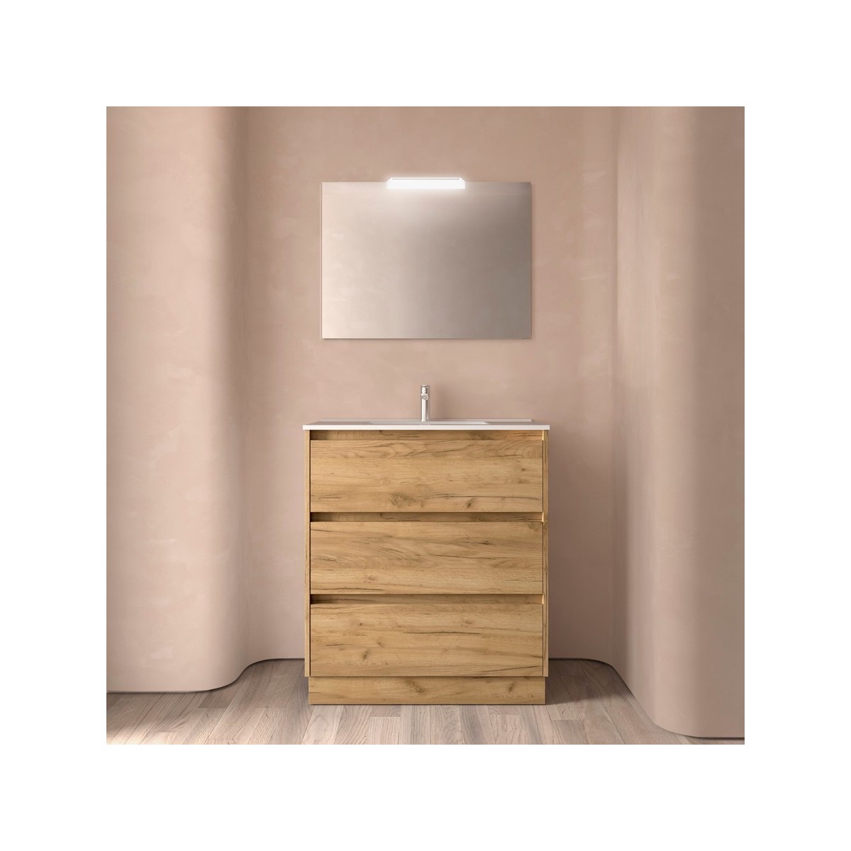 Ensemble meuble et vasque NOJA II 800 3 tiroirs Chêne Africain P450 - SALGAR 106221 