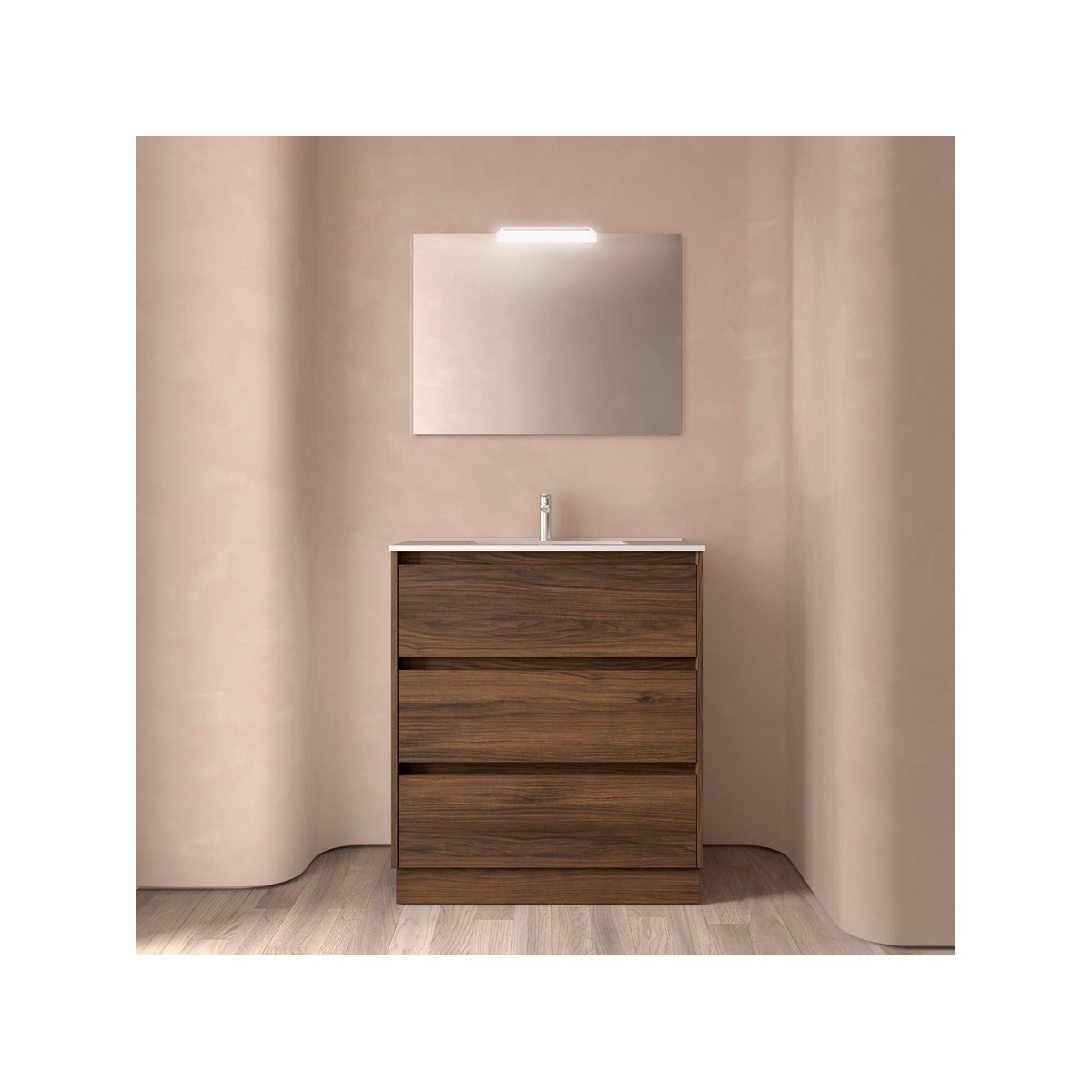 Ensemble meuble et vasque NOJA II 800 3 tiroirs Noyer Maya P450 - SALGAR 106222 