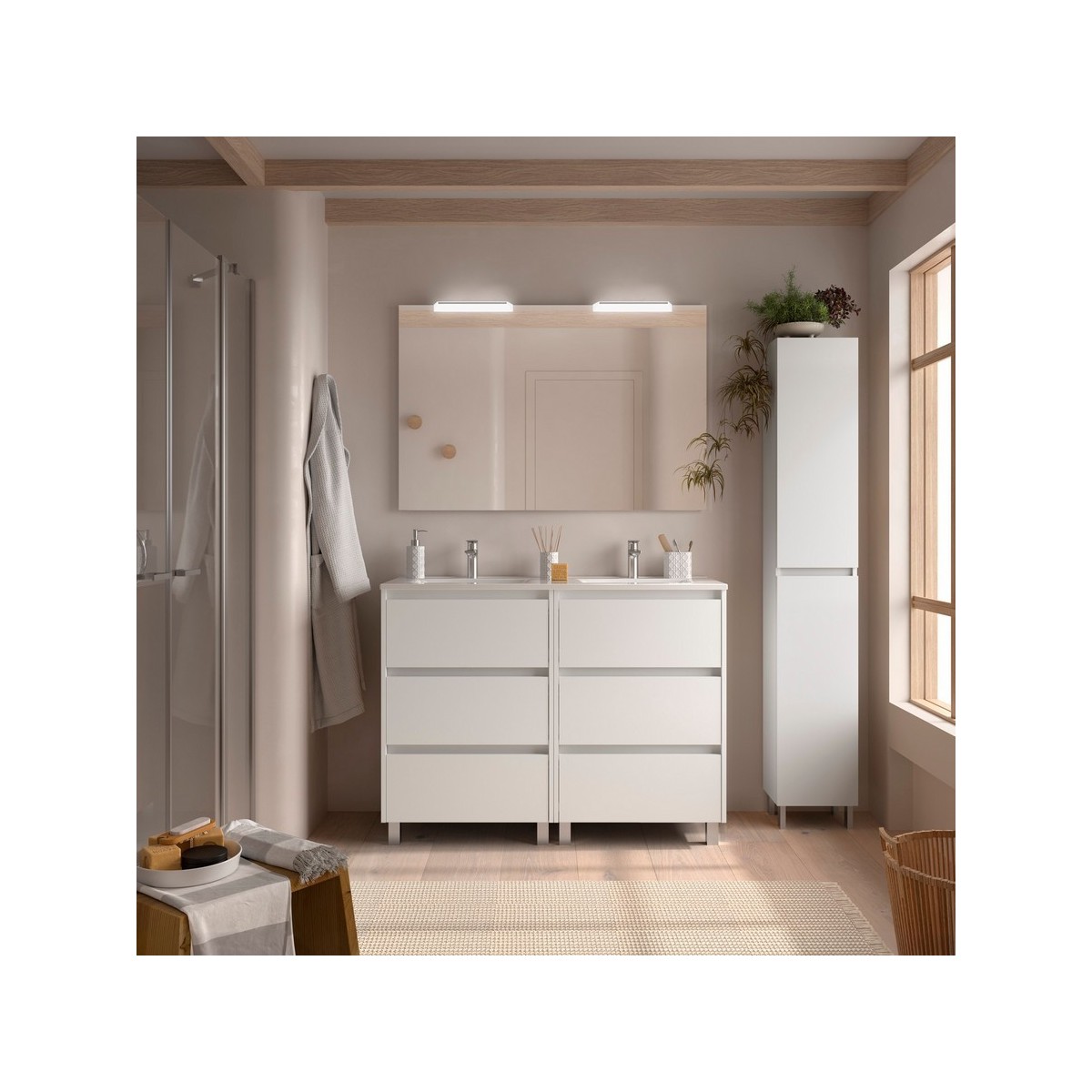 Ensemble meuble et vasque NOJA II 1200 6 tiroirs Blanc satiné P450 - SALGAR 106233 