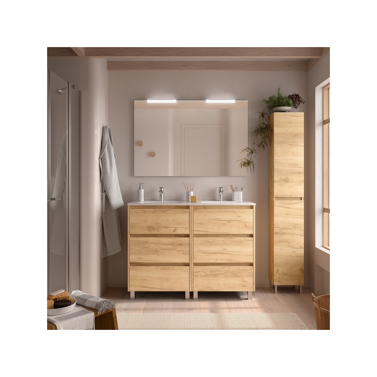 Ensemble meuble et vasque NOJA II 1200 6 tiroirs Chêne Africain P450 - SALGAR 106239 