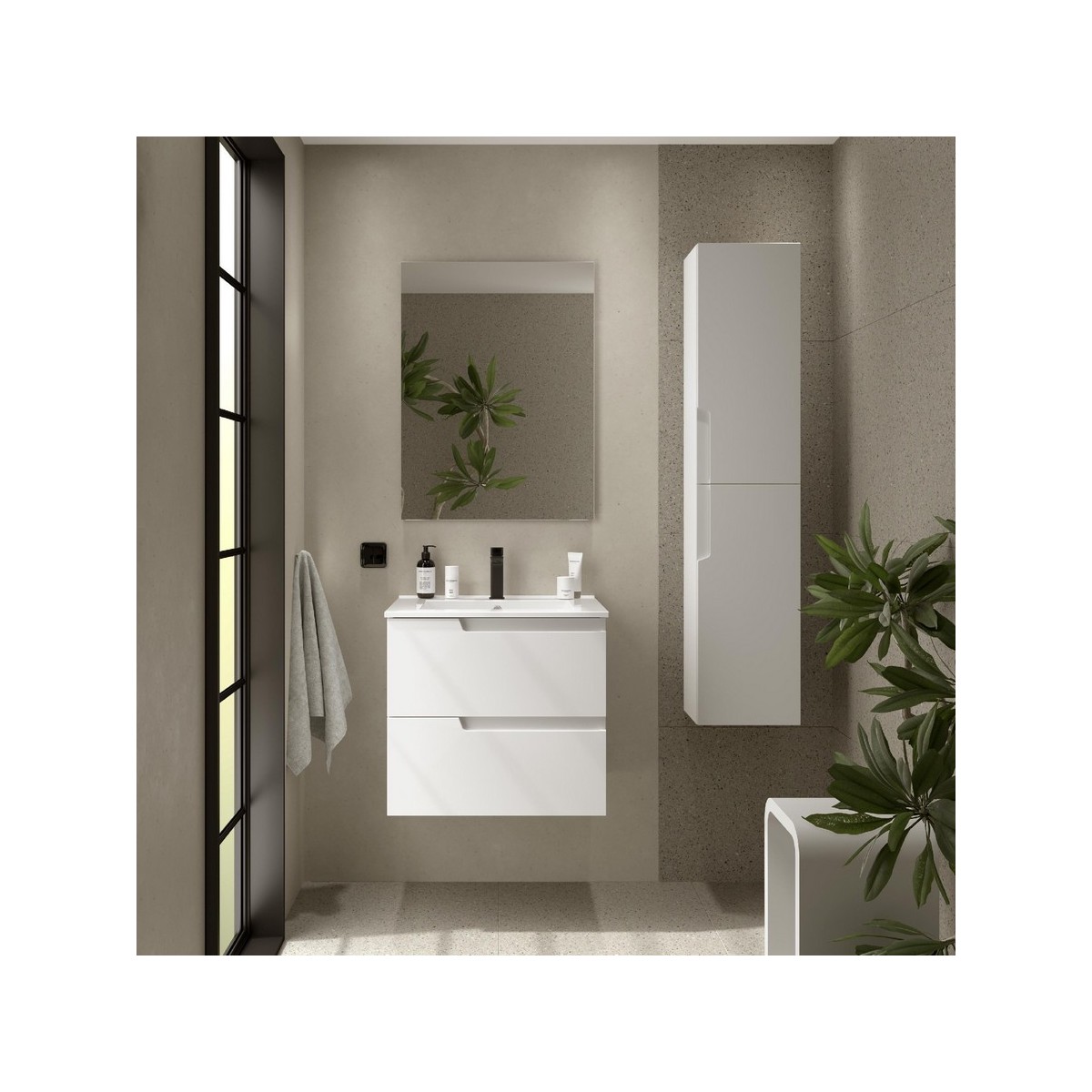 Ensemble Meuble Plan vasque et miroir VIMA 600 2 tiroirs Blanc satiné P450 - SALGAR 111781 