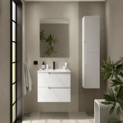 Ensemble Meuble Plan vasque et miroir VIMA 600 2 tiroirs Blanc satiné P450 - SALGAR 111781 