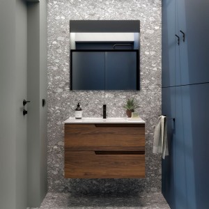 Ensemble Meuble Plan vasque et miroir VIMA 800 2 tiroirs Noyer Maya P450 - SALGAR 113492 