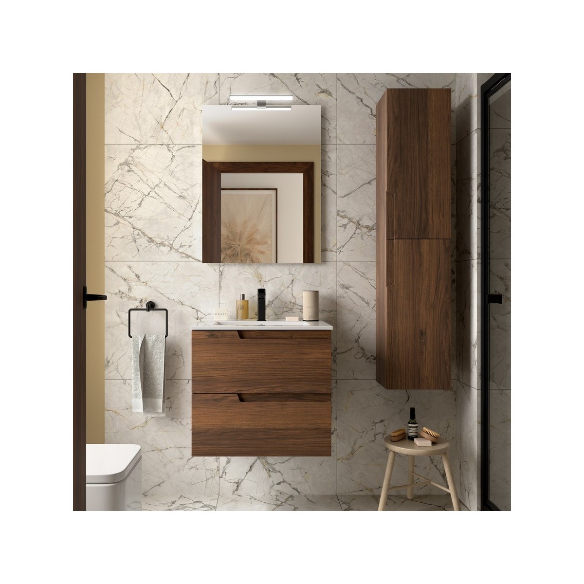 Ensemble meuble et vasque VIMA 600 2 tiroirs Noyer Maya P450 - SALGAR 113500 