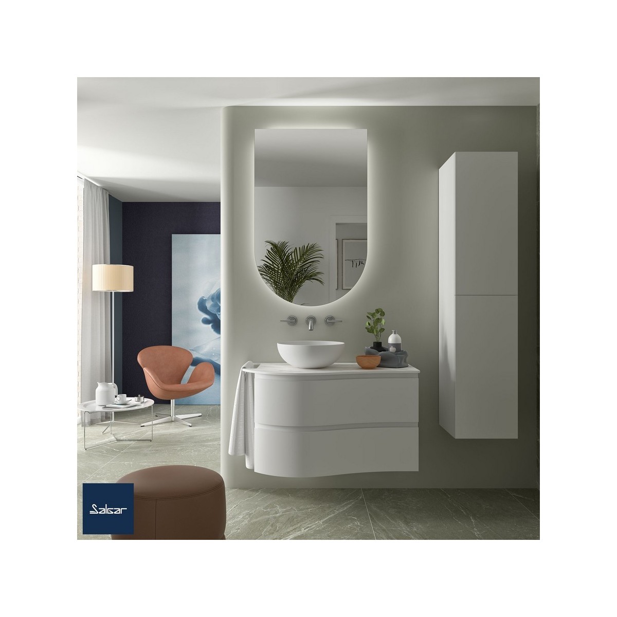 Meuble salle de bain MAM 900 2 tiroirs incurvés White Cotton H540 P500 - SALGAR 113797 