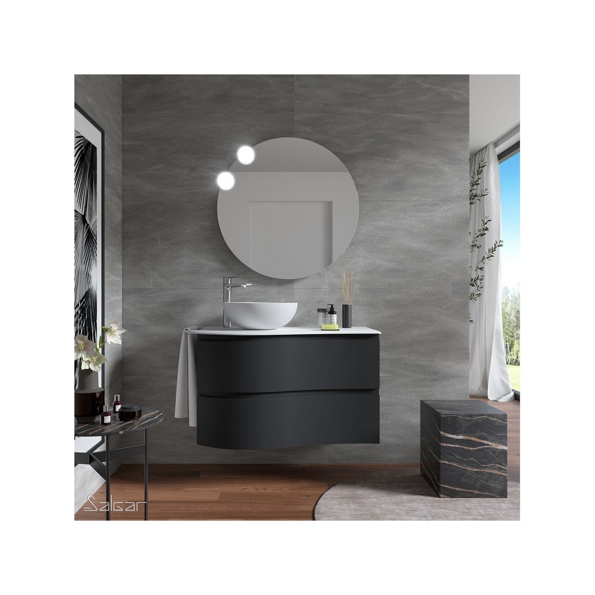Meuble salle de bain MAM 900 2 tiroirs incurvés Black Velvet H540 P500 - SALGAR 113798 